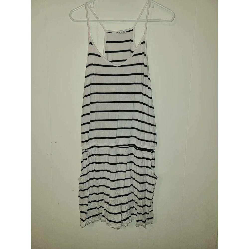 Reoria Romper/shorts Women XL Striped Sleeveless Spaghetti Strapped Pockets (FF)